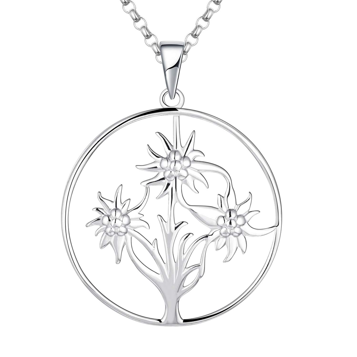 JO WISDOM Edelweiss Necklace,925 Sterling Silver Flower Pendant Necklace Jewelry for Women