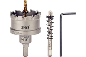 CENYB 2-1/8" (54mm) Tungsten Carbide Tipped Hole Saw with 2Pcs Titanium-Plated Pilot Drill Bits for Hard Metal,Stainless Steel,Iron,Aluminum Alloy,Wood and Plastic