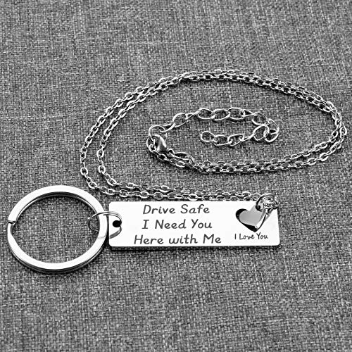 Drive Safe Keychain, Drive Safe I Need You Here with Me Gifts for Husband Dad Boyfriend for Valentines Day Father\'s Day Birthday Gift New Driver Keychain