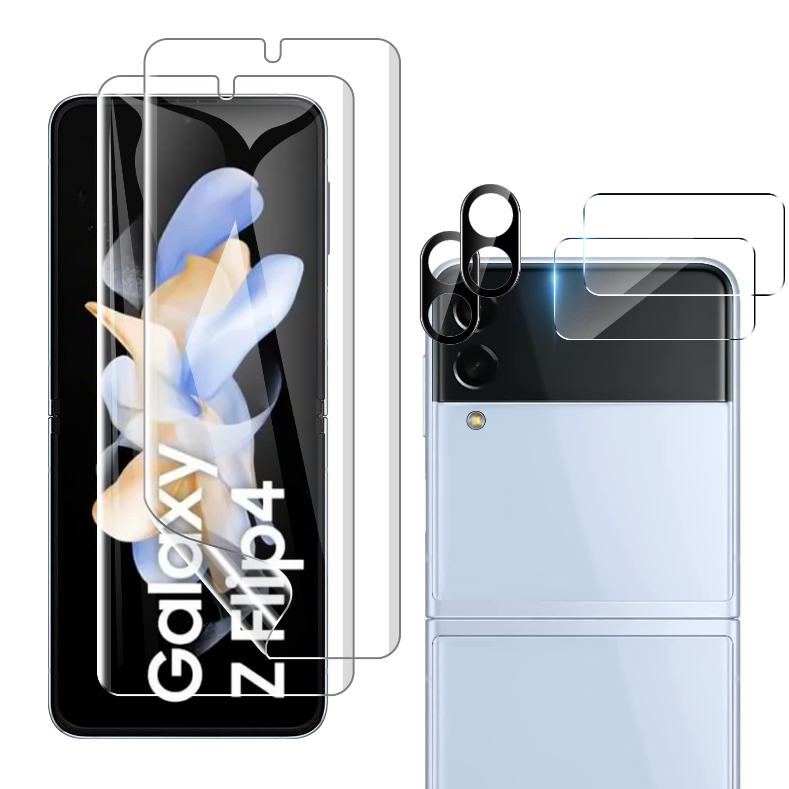 WYQLTD [2 Sets 6 Pack] for Samsung Galaxy Z Flip 4 Screen Protector,Internal Flexible EPU Screen Protector and Tempered Glass Camera Lens Protector, Scratch Resistant, High Definition Bubble Free