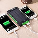 YOUNGFLY Dual 20000mAh Solar Charger Sunpower Panel Power Bank Waterproof, Dust-Proof and Shock-Resistant Led Light, With Compass + USB Cable + Hook (Green)