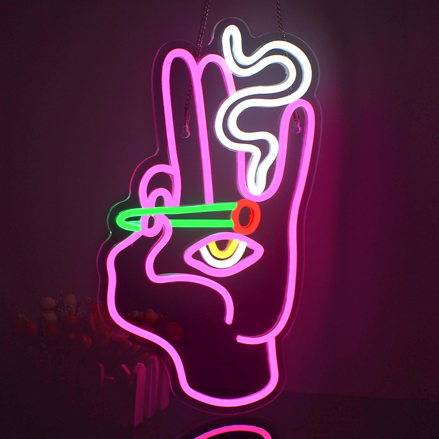 Looklight Evil Eye Neon Signs Hand Eye Neon Signs Pink White Led Neon Signs for Wall Decor, Hamsa Neon Signs, USB Eye Neon Light Signs for Bedroom Game Room Home Bar Cafes Party Gift