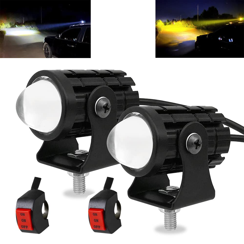 Photo 1 of ***(MISSING PARTS)***2pcs Super Bright 24W LED Two-Color White Amber Spotlight + 2pcs ON-ON-OFF Switch, Waterproof auxiliary Motorcycle Headlight Fog Light, Universal For Car Truck ATV Offroad SUV Driving Work Spot Lamp