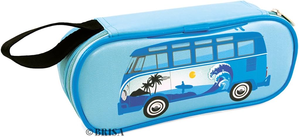 BRISA VW Collection - Volkswagen Utensil Pencil Case Stationery Pouch Make-up Holder in T1 Bus Campervan Design (Surf/Blue)