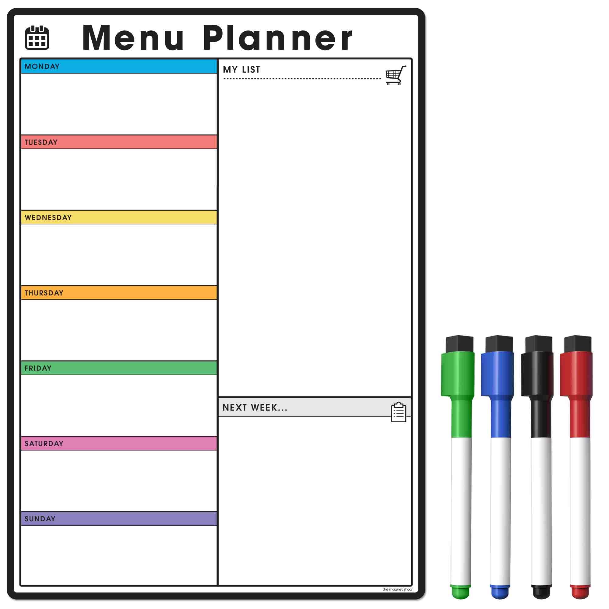 TMS Weekly Meal Planner for Fridge | Magnetic Whiteboard Calendar and Shopping List | Dry Wipe Memo Board for Kitchen | Made in The UK (A4 (30 x 21cm), Colour Style 2)