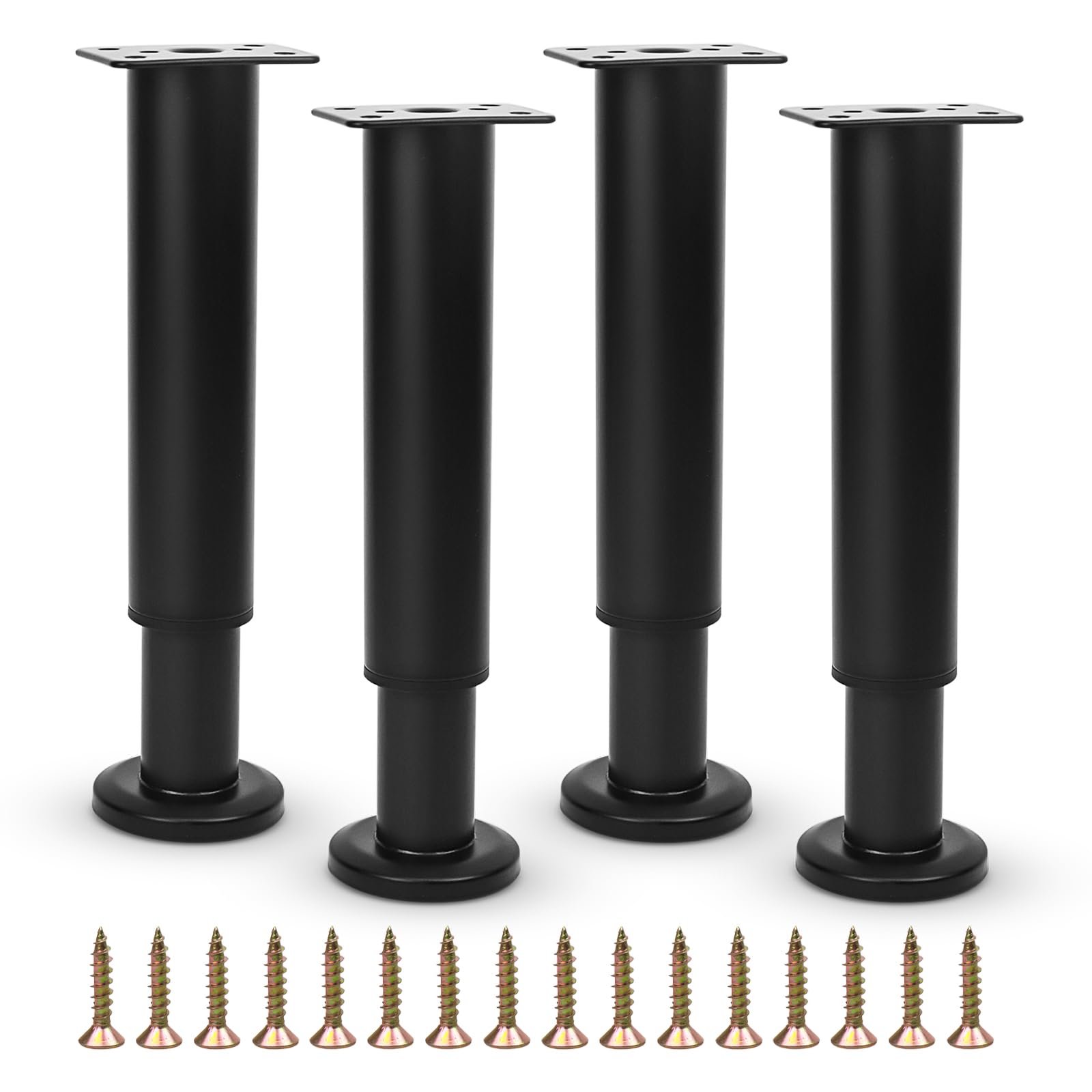 Furniture Adjustable Legs, Metal Bed Support Leg Replacement Central Slat Frame Couch Support Leg Parts Retractable Heavy Duty Furniture Foot for Sofa/Dresser/Table/Cabinet 18-32 CM (4 Pcs Black)