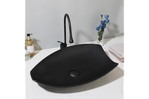 KECTIAKL Bathroom Vessel Sink with High Arc Faucet and Pop-Up Drain Combo,21 Inch Stone Resin Sink Basin Above Counter Modern Irregular Rectangular Bathroom Sink Bowl (Black)