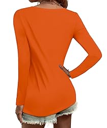 Elesomo Womens Long Sleeve Tops V Neck Solid Color