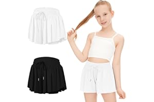DOCUMO Girls Flowy Shorts Butterfly Shorts for Kids with Pocket 2-in-1 Athletic Shorts Running Shorts for Girls