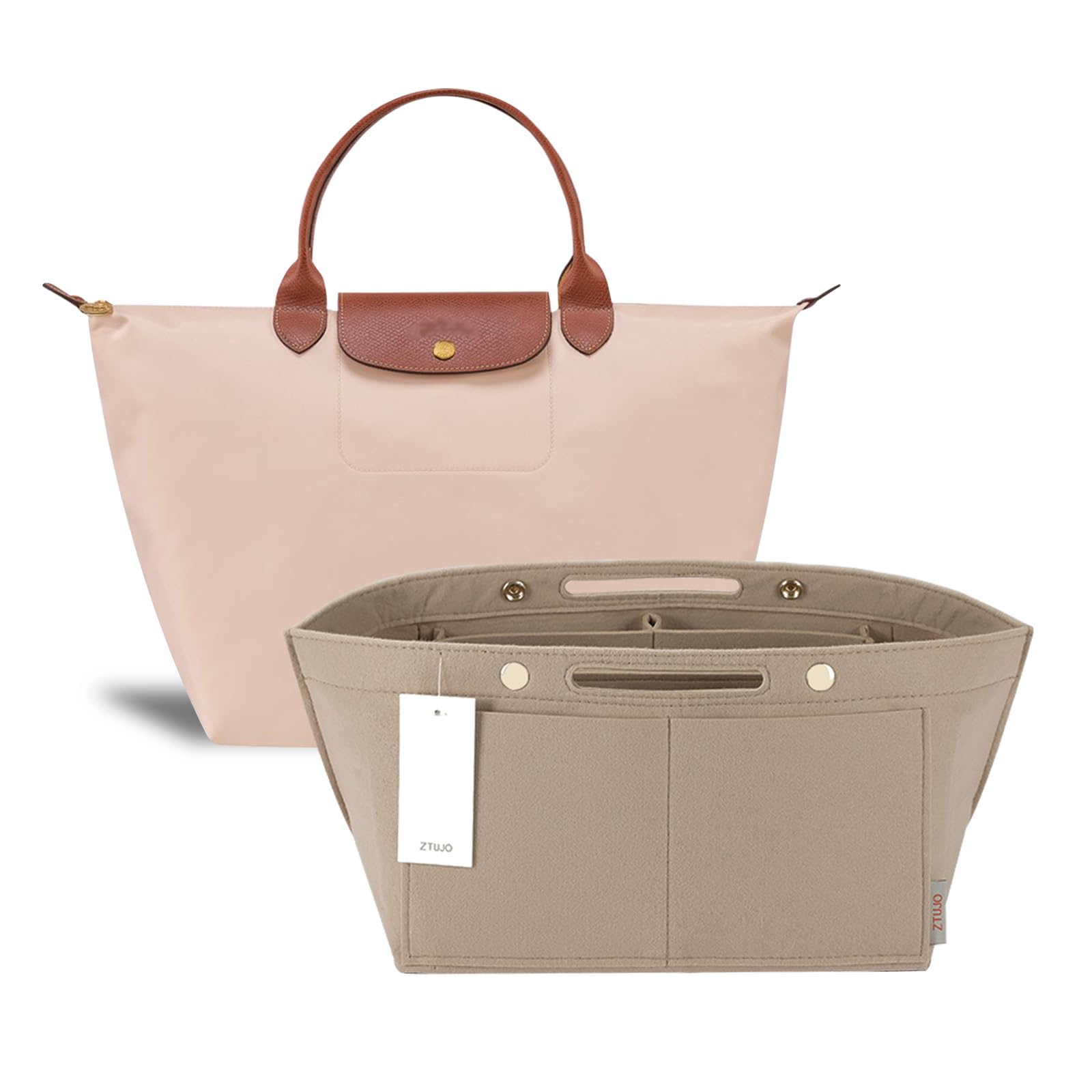 Photo 1 of ZTUJO Purse Organizer Insert for le pliage, Compatible with Longchamp Le Pliage Top Handle S/M,Shoulder Bag S/L (Beige, Medium For Shoulder Bag S)
