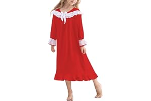 uideazone Girl Nightgowns Lace Print Sleepwear Lightweight Nightdress Soft Princess Pajamas Dress 4-12 Years