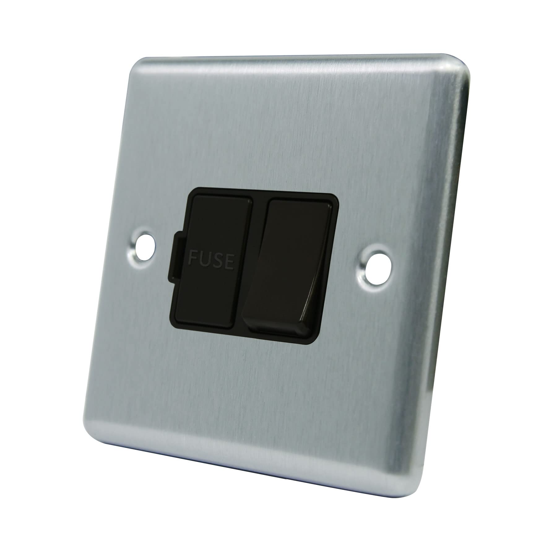 AET CSCSFSBL 13 A Satin Finish Chrome Classical Switched Fused Spur Connection Unit with Black Insert Plastic Rocker Switch