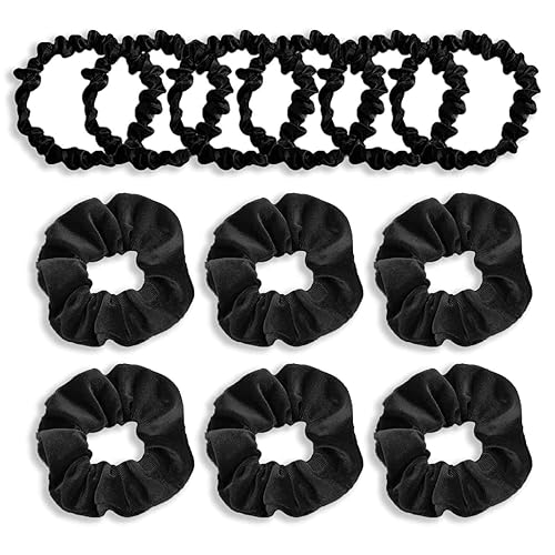12PCS Black Scrunchies,Hair Scrunchies for Women,Soft Ropes Ponytail Holder Hair Accessories,Elastic Thick Bands,Small Hair Scrunchie,Silk Satin Hair Scrunchie,Hairbands(2 Sizes)