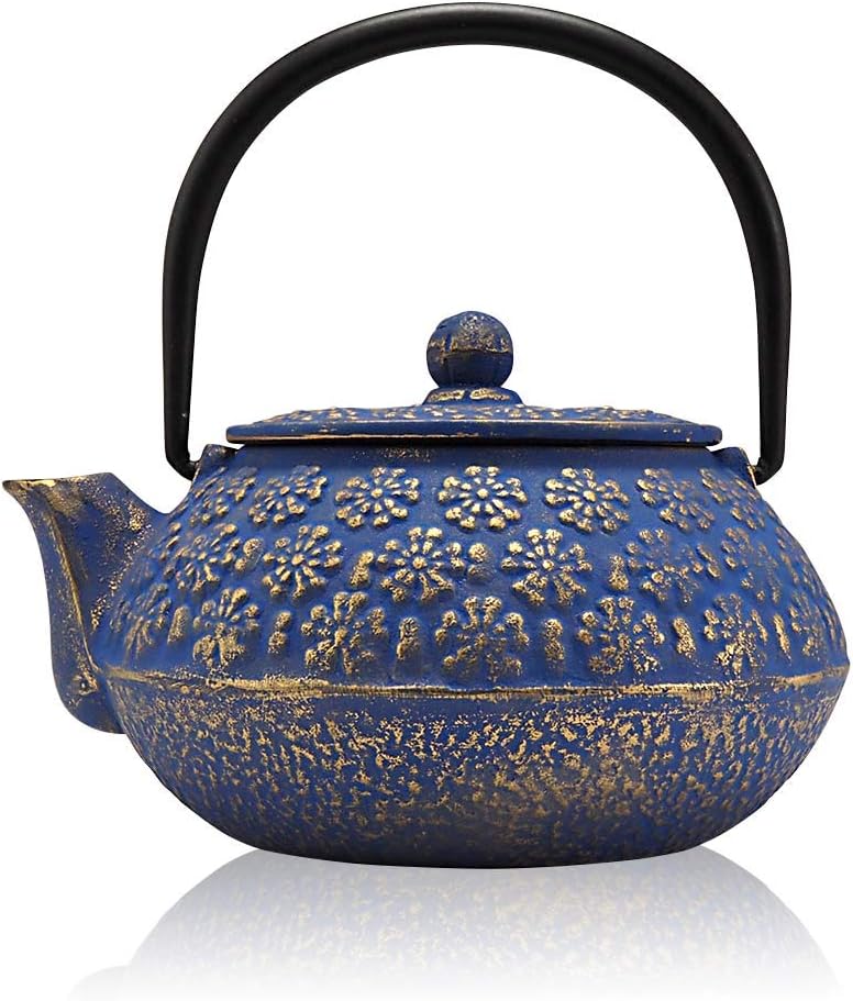 The Exotic Teapot – Blue Mizu Cast Iron Teapot, 600ml (2 Cup Size), Japanese Style Teapot, Tetsubin Kettle