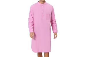Lars Amadeus Men's Nightshirt Sleep Shirt Banded Collar Henley Shirt Pajamas Nightgown