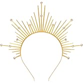 Atoden Halo Headband Mary Gold Halo Crown Greek Goddess Headpiece Sunburst Spiked Sun Headpiece Metal Renaissance Head Band Halloween Hair Accessories for Cosplay Costume Party Favors