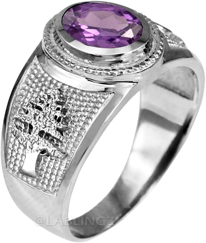 Sterling Silver Cedar Tree of Lebanon February Birthstone Purple CZ Ring