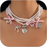 Pearl Choker Necklaces for Women Charm Cross Heart Bow Butterfly Pendant Dainty Pearl Necklace Jewelry Set Gifts Party Dresses Accessories