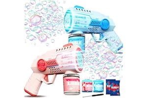 FEISINA Bubble Gun,2 Pack Bubble Guns for Toddlers with 360-Degree Leak-Proof Design,10-Hole Bubble Gun Machine with Rich Bubbles & LED Light,Toys for 3-8 Year Old Boys Girls