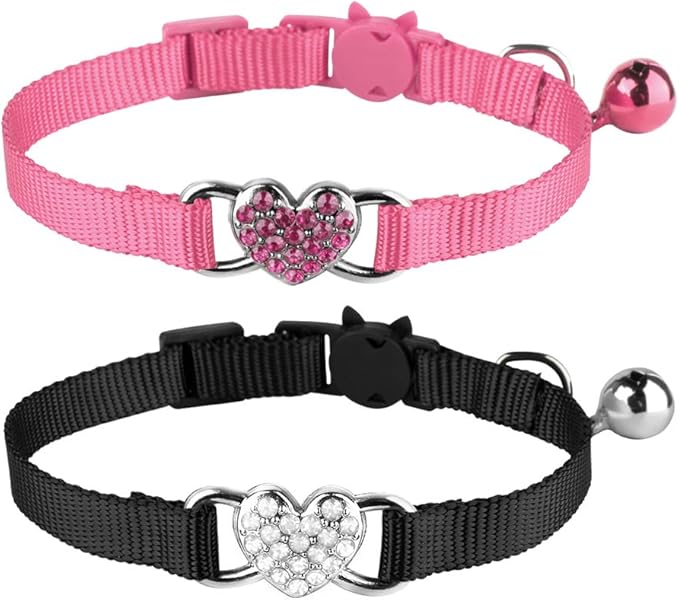 Pet Supplies Mtliepte 2 Pcs Cat Collars Heart Bling Breakaway with