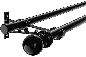 TWINKLETOOL 1 Inch Double Curtain Rods for Windows 28in-145in, Heavy Duty Decorative Drapery Rod Adjustable Black Dual Curtain Rod with Brackets for Sliding Glass Door, Patio, Bedroom, Kitchen, Bathroom