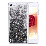 Phezen 3D Creative Shiny Quicksand Sparkle Heart Clear Liquid Glitter Hard Case for iPhone 7 Plus - Star:Black