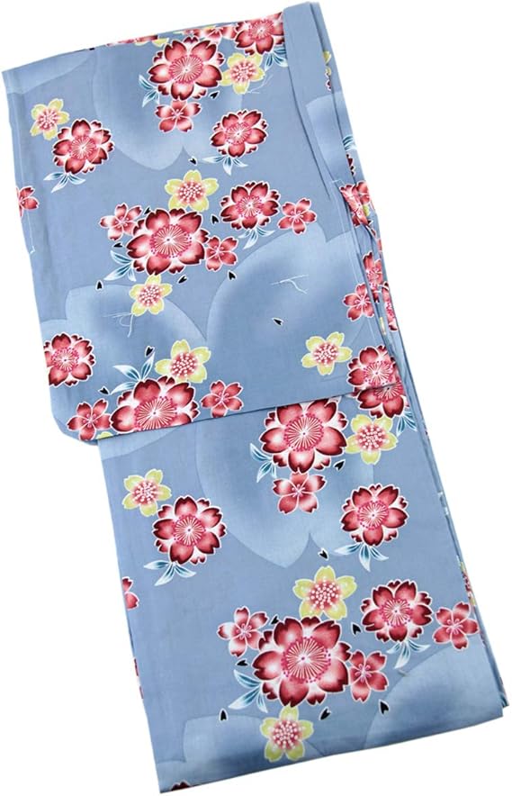Amazon 仕立て浴衣 レディース 58 綿100 3l 5l 水色鼠 花柄 桜 浴衣 通販