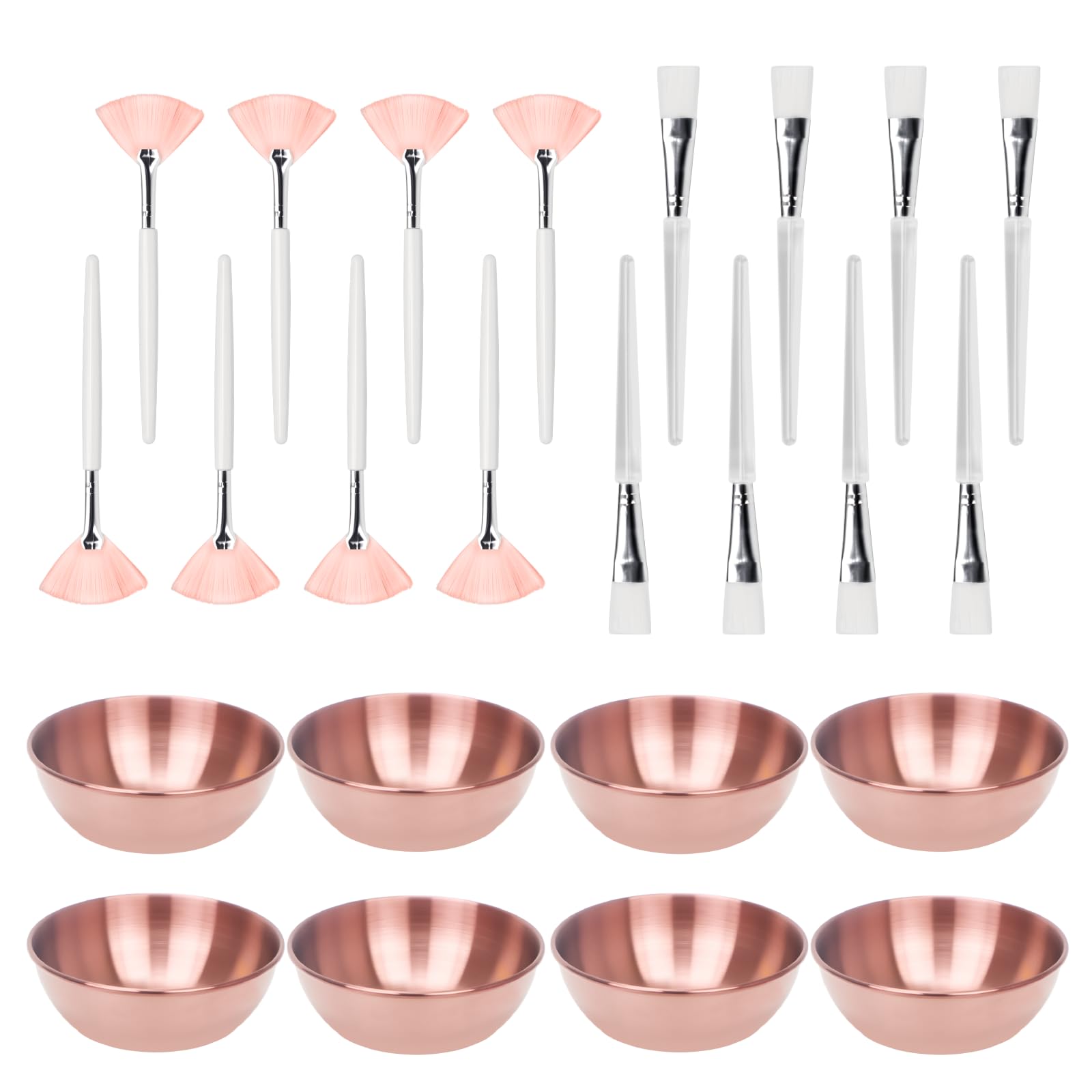 Photo 1 of 24Pcs Esthetician Supplies for Facials Set - Face Mask Applicator Brushes Tools, 8 Rose Gold Facial Bowls, 8 Fan Mask Brushes, 8 Flat Brushes, Spa Party Favor Esthetician Supplies for Mask DIY