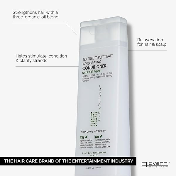 GIOVANNI TEA TREE TRIPLE TREAT INVIGORATING CONDITIONER – COOLING PEPPERMINT, EUCALYPTUS, ROSEMARY, HELPS DRY FLAKING SCALP, PARABEN FREE, HELPS TO MOISTURIZE, SMOOTH & DETANGLE – 24 OZ (1 PACK)