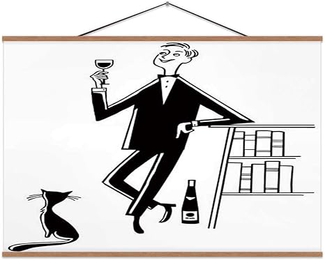 Amazon Com Hoveniacis Man Drinking Wine With Cat Wine Posters For Wall 24x12in Posters Prints
