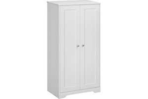HOMCOM 55" Pantry Cabinet, Freestanding Kitchen Pantry with 2 Doors, Rustic Storage Cabinet with Adjustable Shelves for Dinin