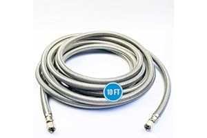 HIPPOHOSE Refrigerator Icemaker Hose (10 FT) - Universal Fit to ALL Refrigerator Brands - Icemaker Water Supply Line - ¼” x ¼” Connections - SS Refrigerator Supply Hose for Ice & Water