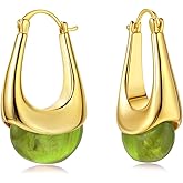 Valentine Day Gifts for Her Women,Vintage Chunky Gold Hoops Earrings for Women, Gold Dangle Drop Earrings with Brown/Pink/White/Green Resin Gemstones, 18K Gold Plated Trendy Statement Earrings,Exaggerated Large Teardrop Trendy Jewelry for Christmas