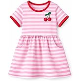 HILEELANG Girls Striped Dress Short Sleeve Cotton Casual Dress for Toddler Little Girls, Cute Soft Spring Summer Dress 2-8Y