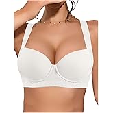 OYOANGLE Women's Seamless Underwire Balconette Bras Push Up Bralette Plunging Lingerie Top