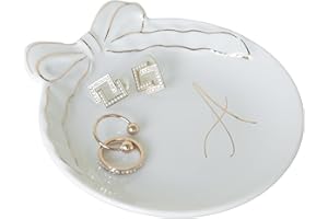 COLLECTIVE HOME - Personalized Initial Ceramic Jewelry Tray with Bow, Christmas Gift Ideas for Women, Small Gift for Girlfriend Wife, Ring Holder, Earrings Dish, Birthday Gift for Her (A)