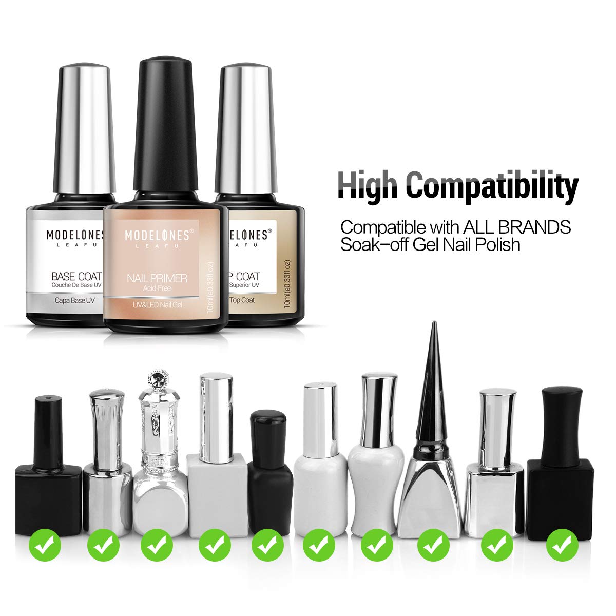 Modelones Gel Nail Polish 3Pcs 0.33 Oz Primer No Wipe Top and Base Coat Set, Non-acid Nail Primer, Shiny and Long-Lasting UV/LED Soak Off Gel Polish : Beauty