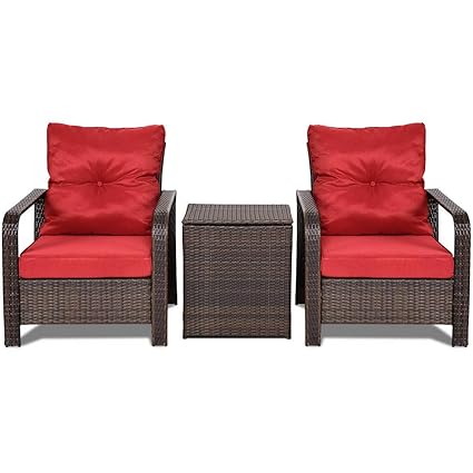 Amazon Com Sretan 3 Pcs Chairs Storage Table Cushion Set Rattan