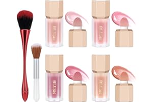 4 Color Liquid Blushs with Brush, Soft Cream Long-lasting Moisturizing for Cheeks, Buildable Lightweight Facial Blush Set For