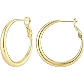 14K Gold Hoop Earrings for Women, 925 Sterling Silver Hypoallergenic Post Hoops 30 40 50mm, 4mm Width, Classic Polished Earring Chunky with Lightweight Comfort for Everyday Wear