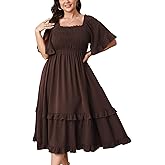 SCOMCHIC Women's Plus Size Maxi Dresses Summer Short Sleeve Square Neck Smocked Wedding Guest Cocktail Boho Long Dress
