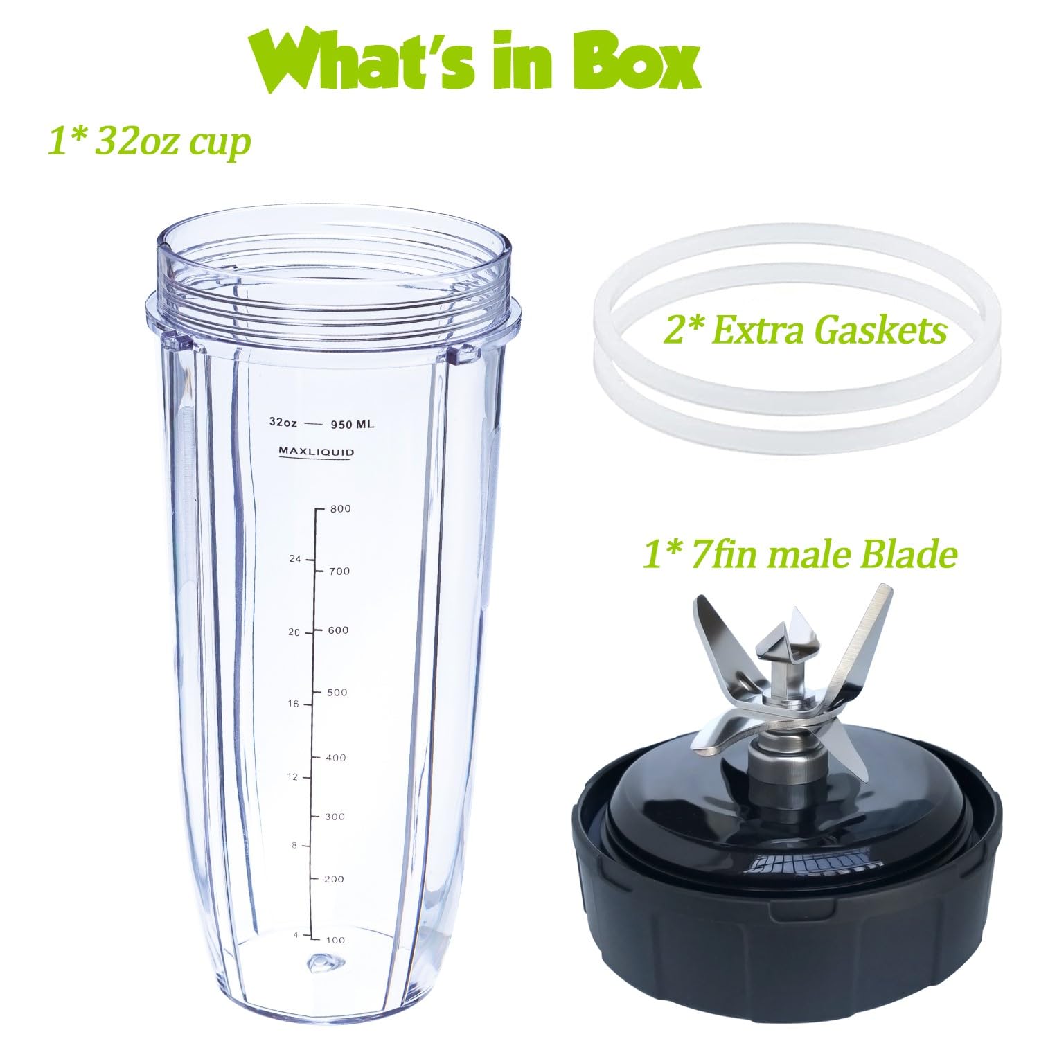 [ New Model] Replacement blender Blade and 32oz Cup Accessories, Only Compatible with Nutri Ninja SS150,SS151,SS300, SS350,SS351, CO351B, SS100, SS101, CO101B,SS400,SS401