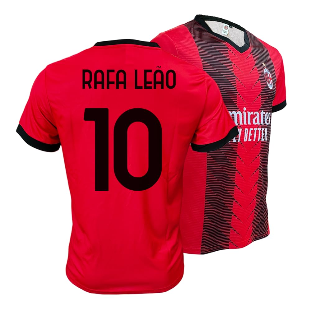 ZeroPlayer Raphael Leao 17 Personalised Name and Number Milan Jersey, Home 2022 2023 Official Replica, Red, Black, 100% Polyester, 10 Years