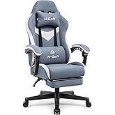 N-GEN GAMING Video Gaming Chair with Footrest Lumbar Support for Home Office High Back Recliner Height Adjustable Ergonomic Comfy Fabric Computer Desk Chair (Blue)
