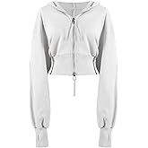 Arssm Cropped Hoodie Women Zip Up Long Sleeve Sweatshirts Casual Fashion Hooded Workout Jacket Crop Top