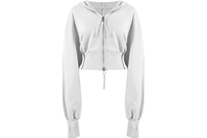 Arssm Cropped Hoodie Women Zip Up Long Sleeve Sweatshirts Casual Fashion Hooded Workout Jacket Crop Top