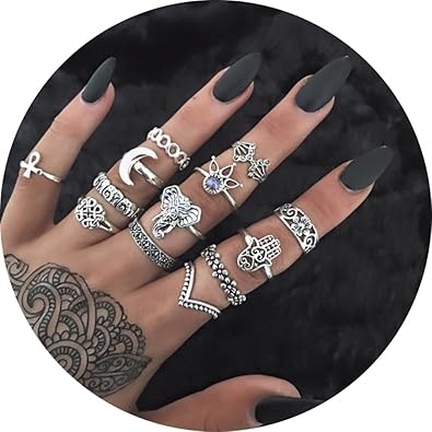 13pcs Orientalisches Vintage Fashion Midi Ringe Fingerring-Set für Damen Mädchen, Fashion Frauen Midi Ring Nagel Finger Band