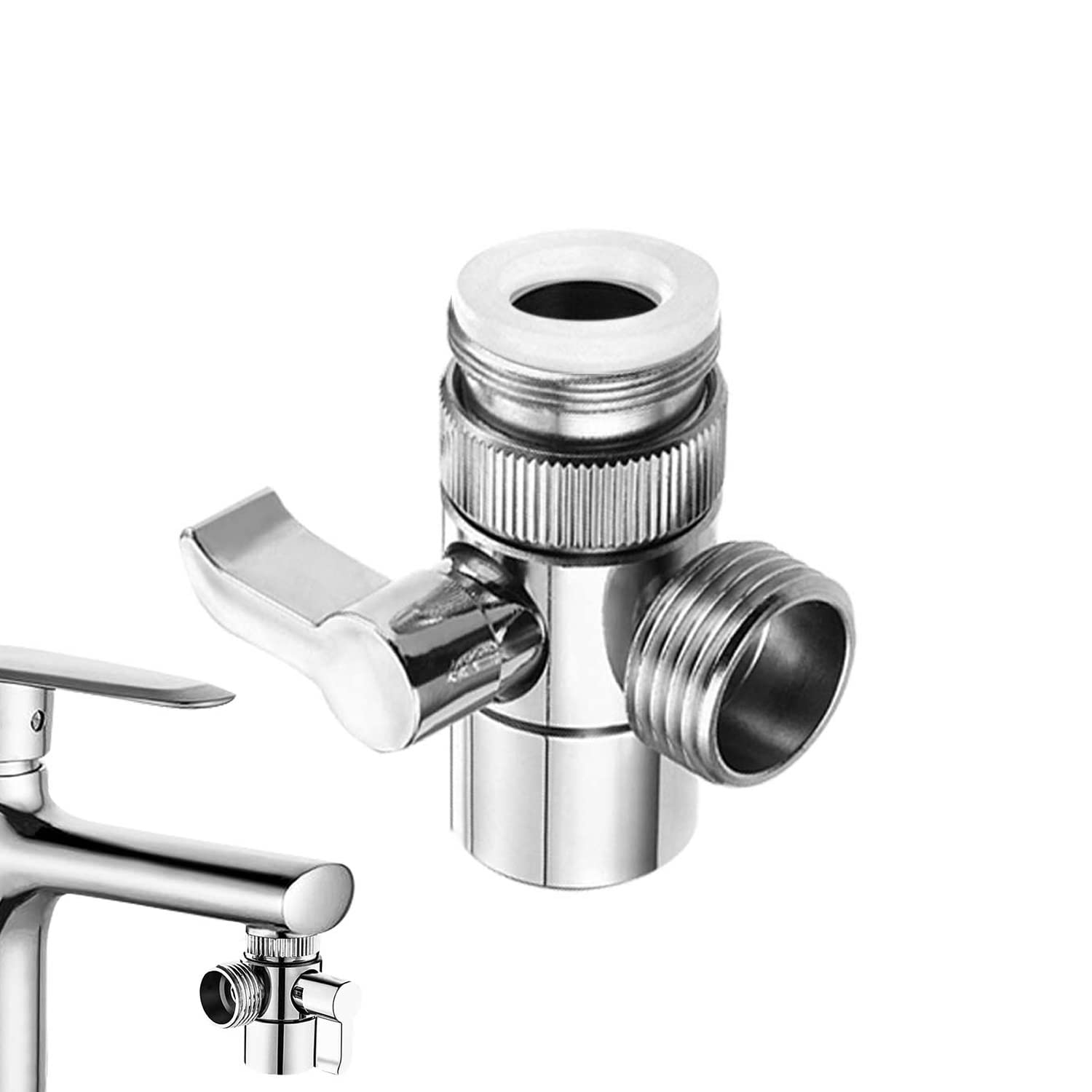 Brass 3 Way Tap Diverter Valve - Polished Chrome Hand Shower Diverter Valve Replacement Parts with 1 Washer for Toilets & Bathroom/Kitchen