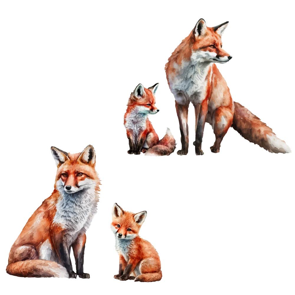 SUPERDANT Watercolor Fox Wall Stickers Cute Animal Wall Decals Fox Family Vinyl DIY Art Decor for Baby Nursery Children Bedroom Living Room Wall Decor 70x39cm 2 Sheet