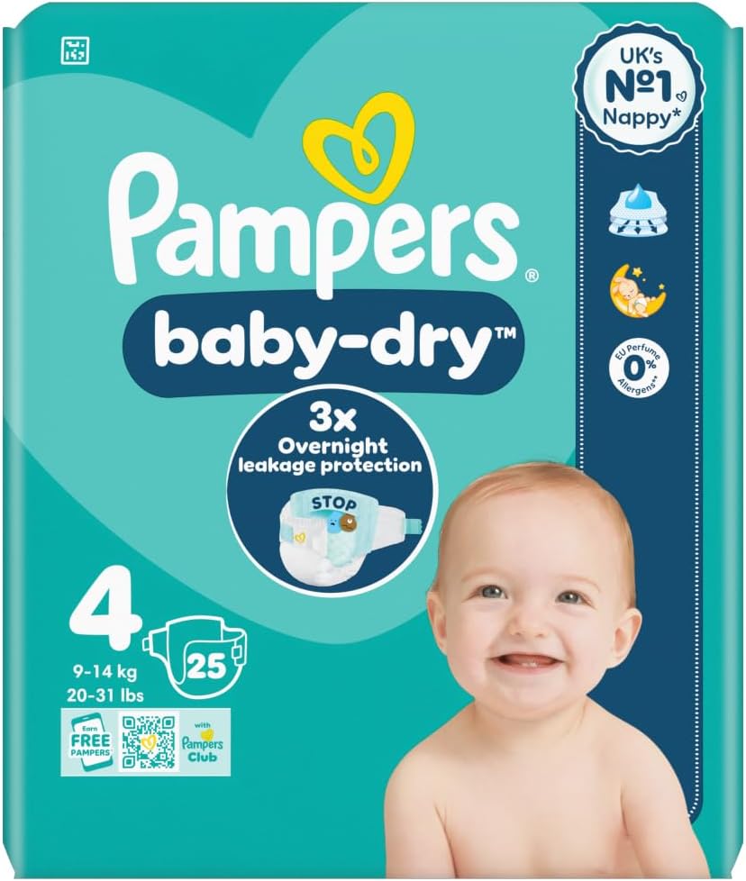 Pampers Baby-Dry Size 4 9-14 kg 25 Count - Premium Baby Diapers